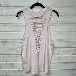 Mono B Pastel pink loose muscle tank with torn and tied back raw edges size S